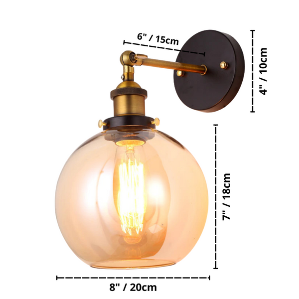 Globe Vintage Glass Wall Lamp Dimensions