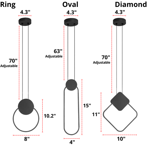 Modern hanging ring lights dimensions